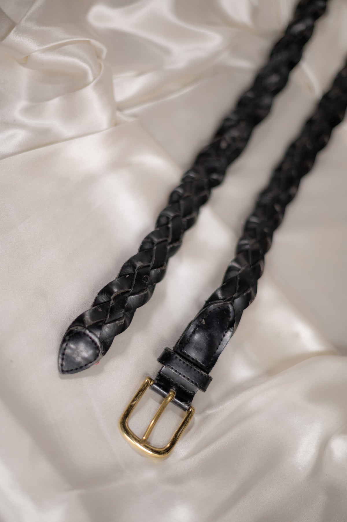 VTG 90s Black Braided Leather Belt Unisex Adjustable Boho Minimalist 90s Braided Leather Belt: Black Woven Skinny Dress Belt, XL  main image 2