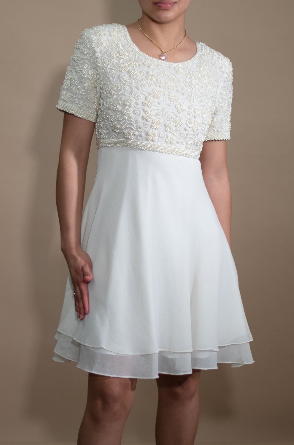 white pearl cocktail dress Pearl Embroidered Cocktail Dress Monique Lhuillier