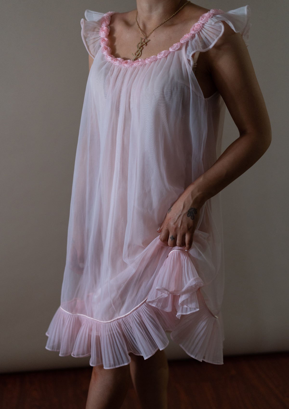 Short Length Plain Polyamide Spandex Pink Babydoll Nightwear